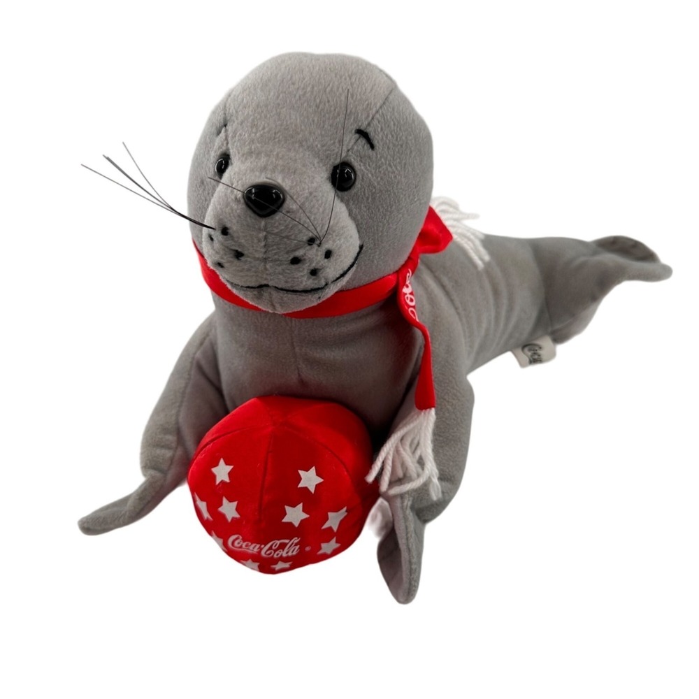 Coca-Cola Seal Plush‎ Toy 2002 Red Ball & Scarf By Good Stuff LLC Gray Star Ball